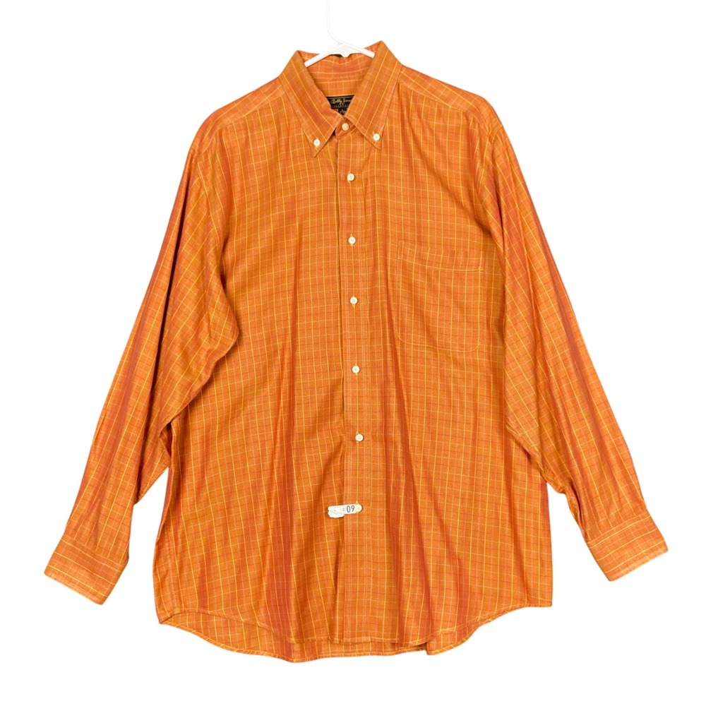 Bobby Jones Collection Men's Orange Plaid Button Down Shirt L 16-16.5 Italy Golf